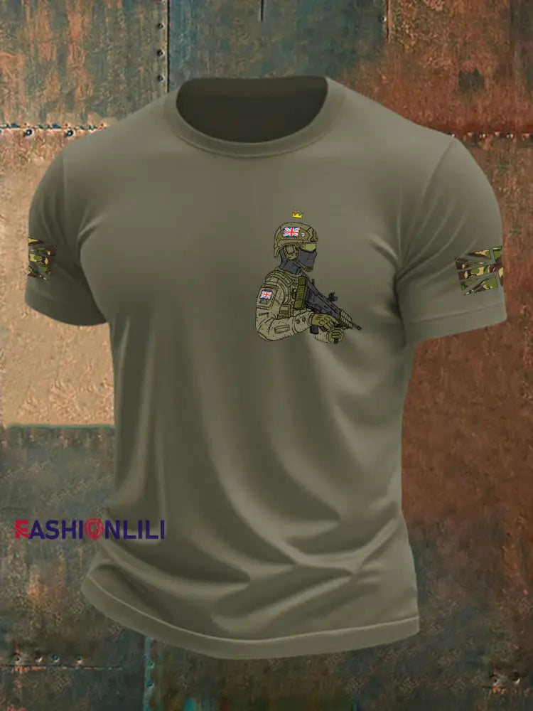 Men’s British Veteran imitation cotton short sleeved T shirt Army Green / S