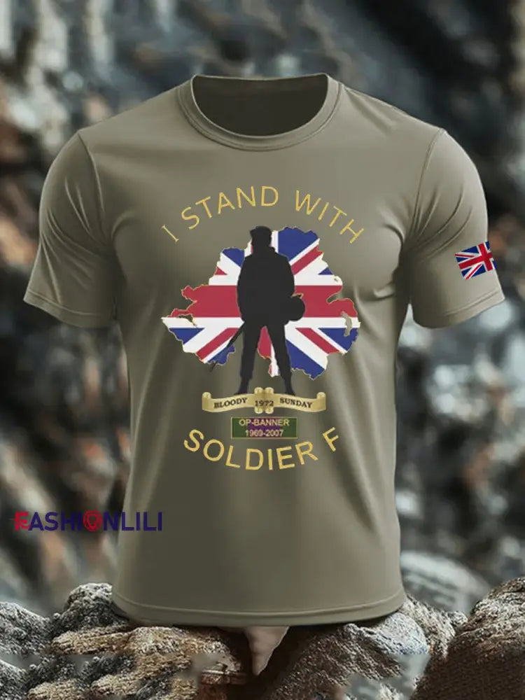 Men’s British Veteran imitation cotton short-sleeved T-shirt Army Green / S