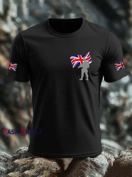 Men’s British Veteran imitation cotton short sleeved T shirt Black / S
