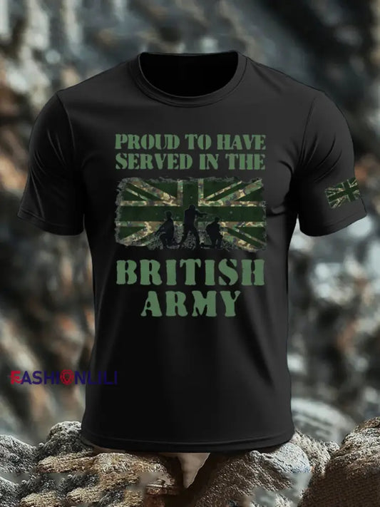 Men’s British Veteran imitation cotton short-sleeved T-shirt Black / S