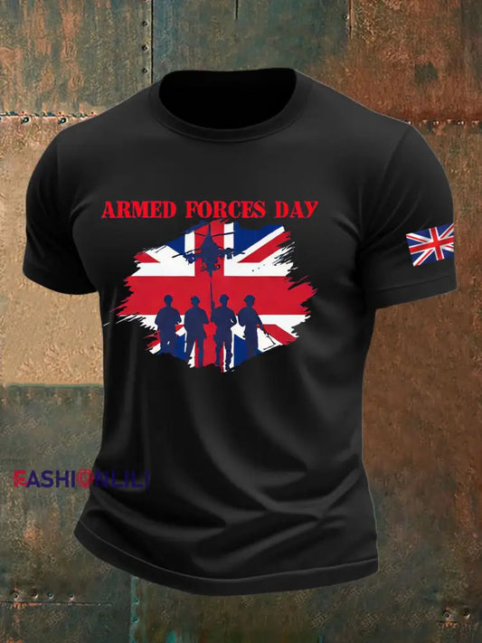 Men’s british veteran imitation cotton short sleeved T shirt Black / S