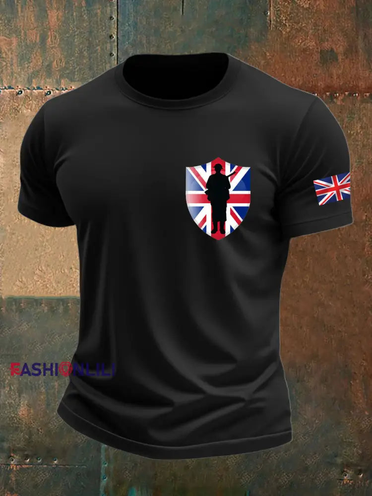 Men’s british veteran imitation cotton short sleeved T shirt Black / S