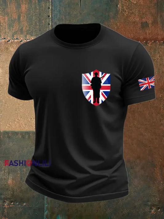 Men’s british veteran imitation cotton short sleeved T shirt Black / S