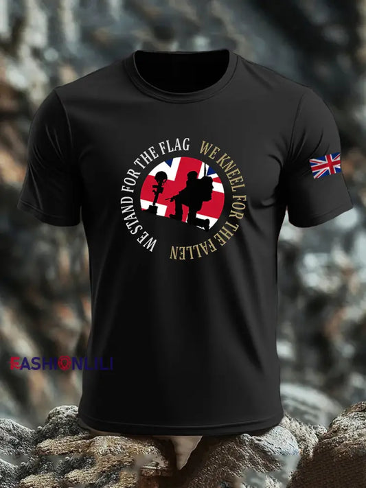Men’s British Veteran imitation cotton short-sleeved T-shirt Black / S