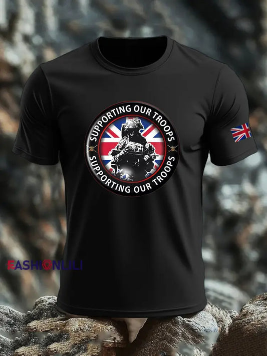 Men’s British Veteran imitation cotton short-sleeved T-shirt Black / S