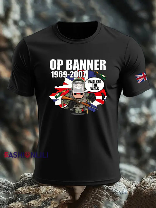 Men’s British Veteran imitation cotton short-sleeved T-shirt Black / S
