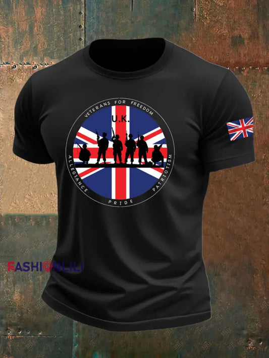 Men’s British Veteran imitation cotton short-sleeved T-shirt Black / S
