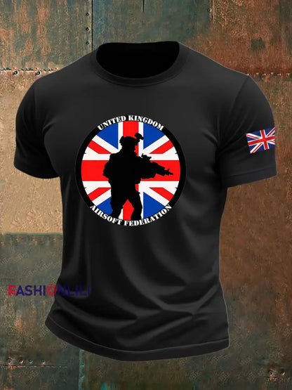 Men’s British Veteran imitation cotton short-sleeved T-shirt Black / S