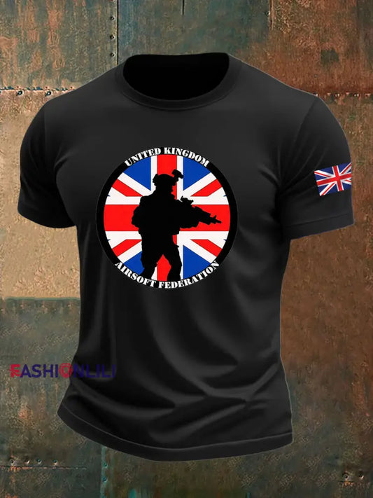 Men’s British Veteran imitation cotton short-sleeved T-shirt Black / S