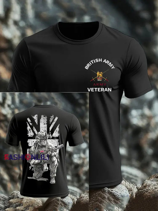 Men’s British Veteran imitation cotton short-sleeved T-shirt Black / S
