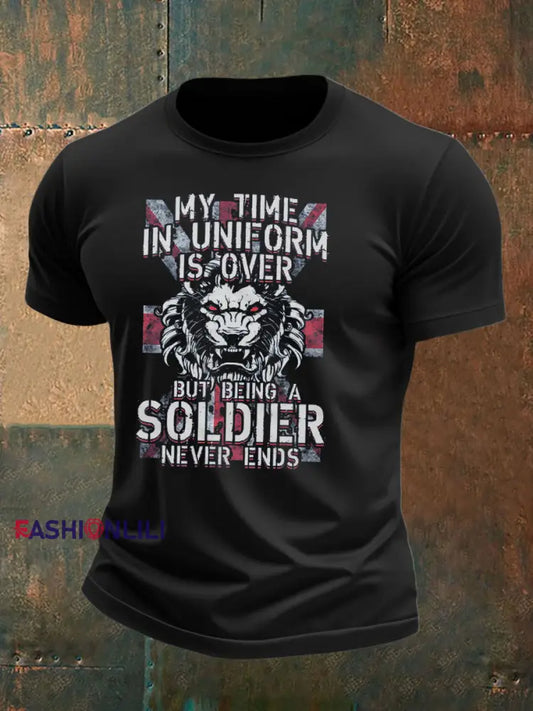 Men’s british veteran imitation cotton short sleeved T shirt Black / S