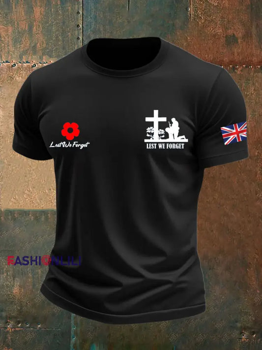 Men’s british veteran imitation cotton short sleeved T shirt Black / S