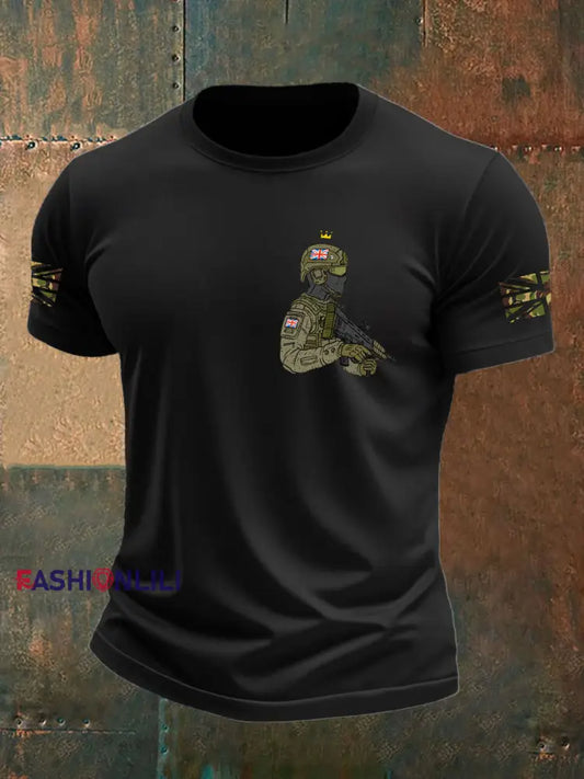 Men’s British Veteran imitation cotton short sleeved T shirt Black / S