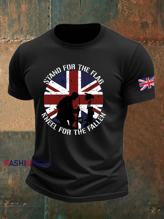 Men’s british veteran imitation cotton short sleeved T shirt Black / S