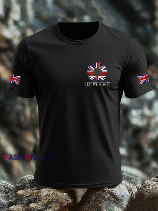 Men’s British Veteran imitation cotton short sleeved T shirt Black / S