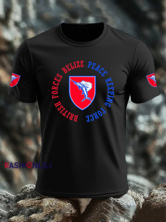 Men’s British Veteran imitation cotton short sleeved T shirt Black / S