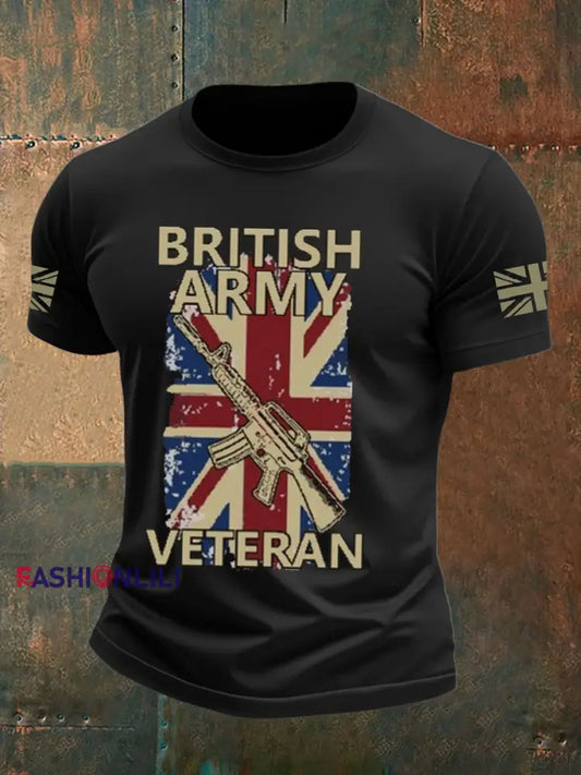 Men’s british veteran imitation cotton short sleeved T shirt Black / S