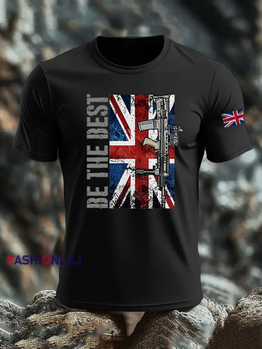 Men’s British Veteran imitation cotton short-sleeved T-shirt Black / S