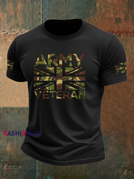 Men’s British Veteran imitation cotton short sleeved T shirt Black / S