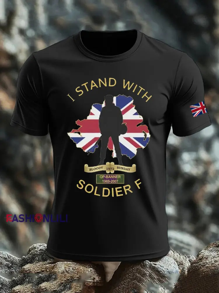 Men’s British Veteran imitation cotton short-sleeved T-shirt Black / S