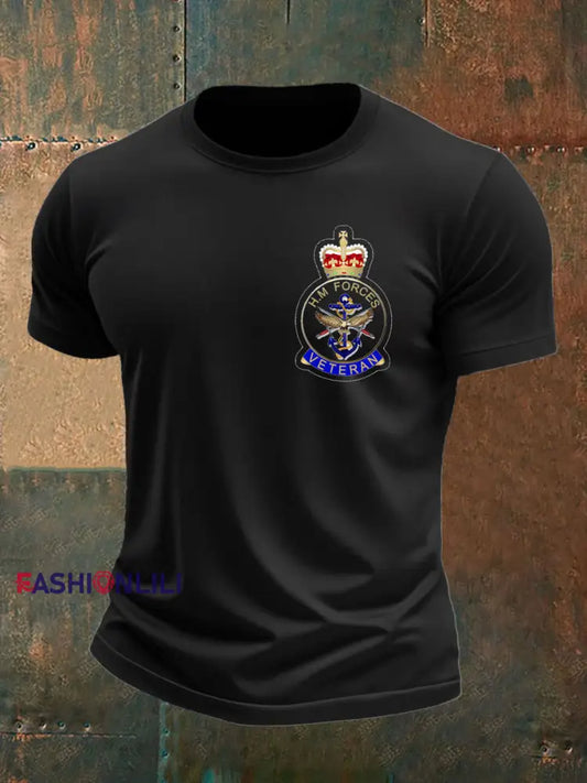 Men’s British Veteran imitation cotton short sleeved T shirt Black / S