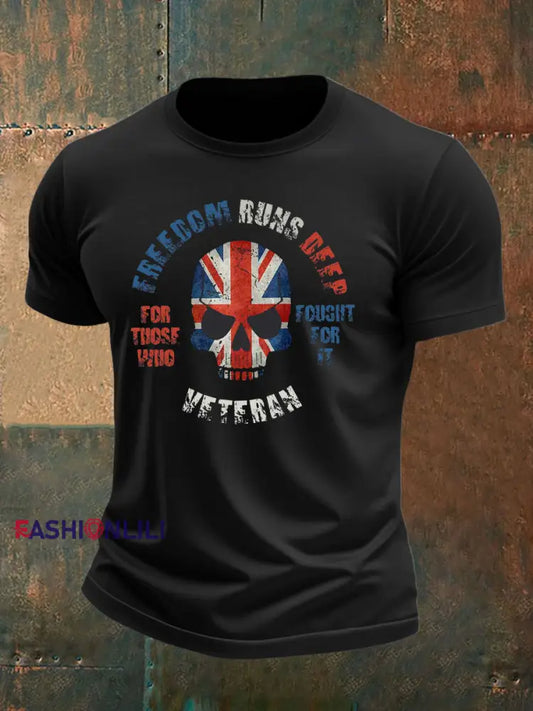 Men’s British Veteran imitation cotton short-sleeved T-shirt Black / S