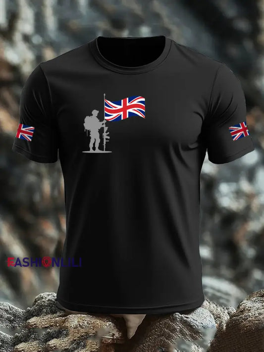 Men’s British Veteran imitation cotton short sleeved T shirt Black / S