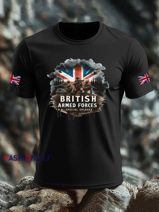 Men’s British Veteran imitation cotton short sleeved T shirt Black / S