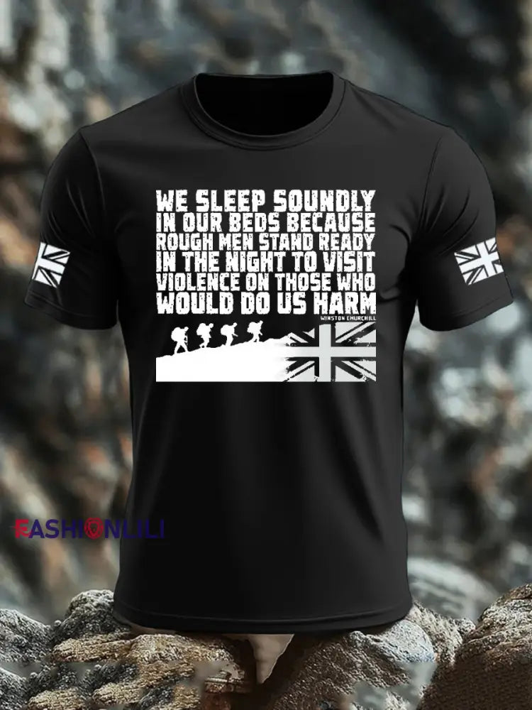 Men’s British Veteran imitation cotton short sleeved T shirt Black / S