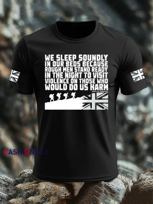 Men’s British Veteran imitation cotton short sleeved T shirt Black / S