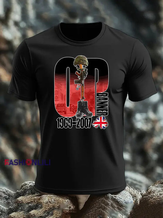 Men’s British Veteran imitation cotton short-sleeved T-shirt Black / S