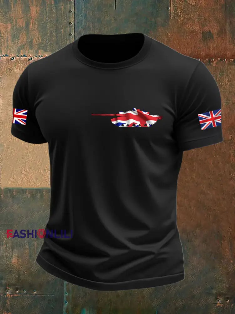 Men’s British Veteran imitation cotton short-sleeved T-shirt Black / S