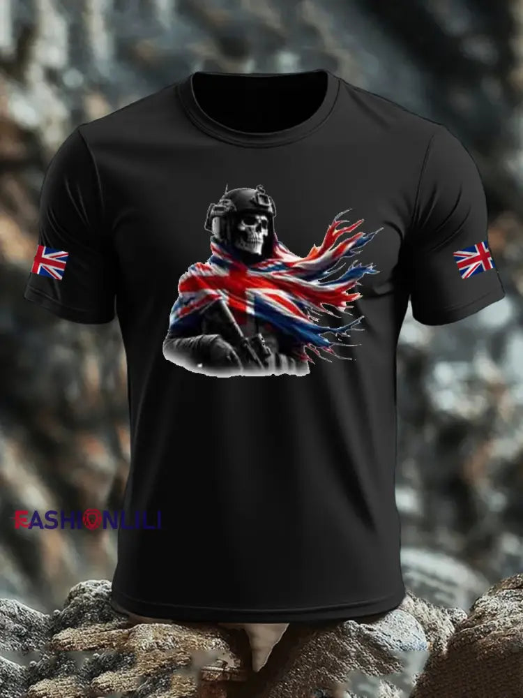 Men’s British Veteran imitation cotton short sleeved T shirt Black / S