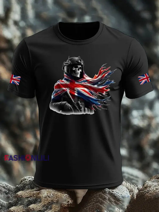 Men’s British Veteran imitation cotton short sleeved T shirt Black / S