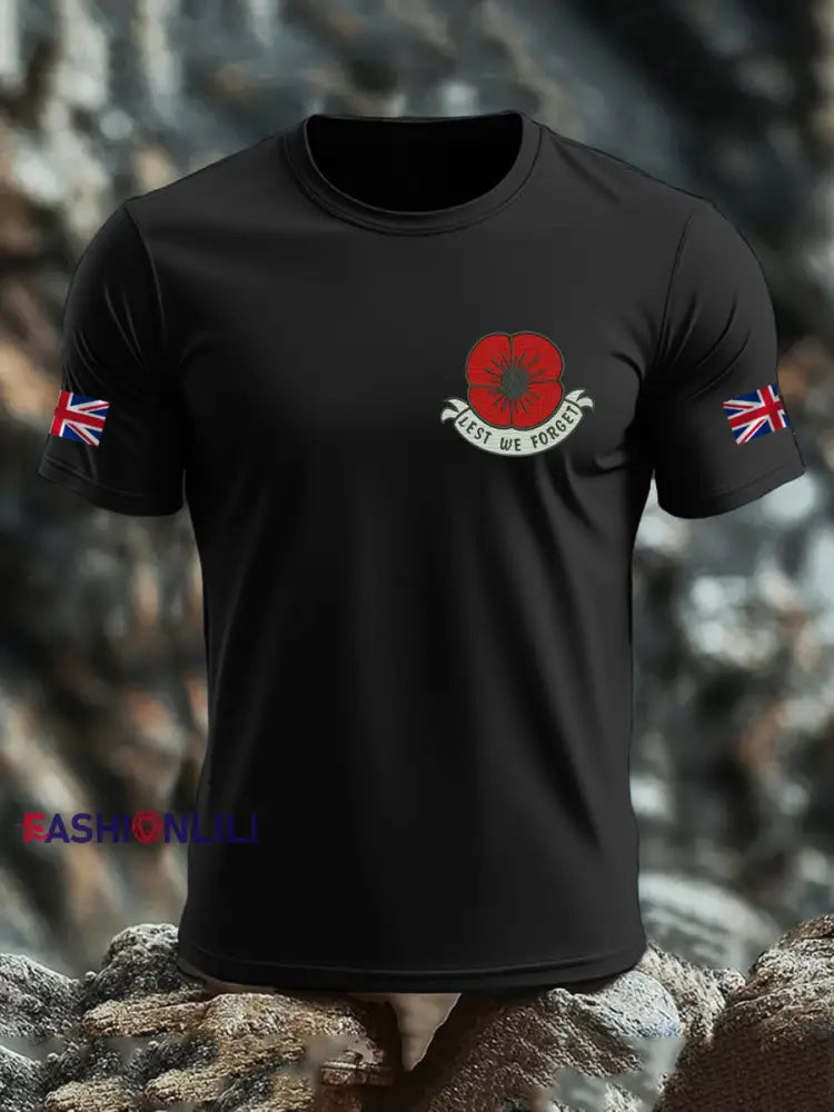 Men’s British Veteran imitation cotton short sleeved T shirt Black / S
