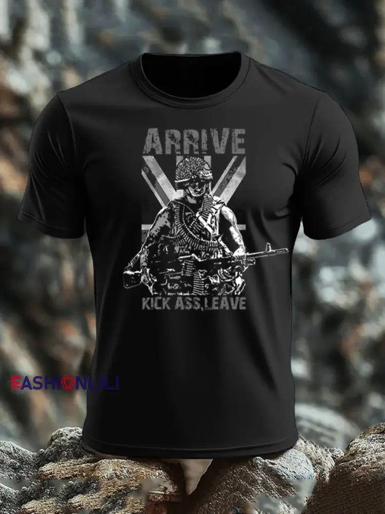 Men’s British Veteran imitation cotton short-sleeved T-shirt Black / S