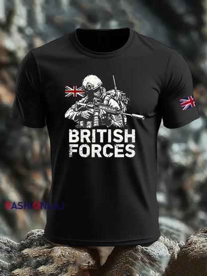 Men’s British Veteran imitation cotton short-sleeved T-shirt Black / S