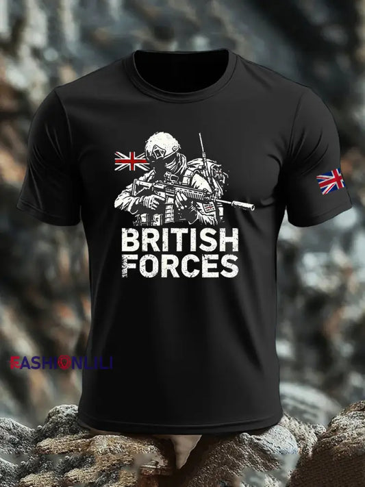 Men’s British Veteran imitation cotton short-sleeved T-shirt Black / S