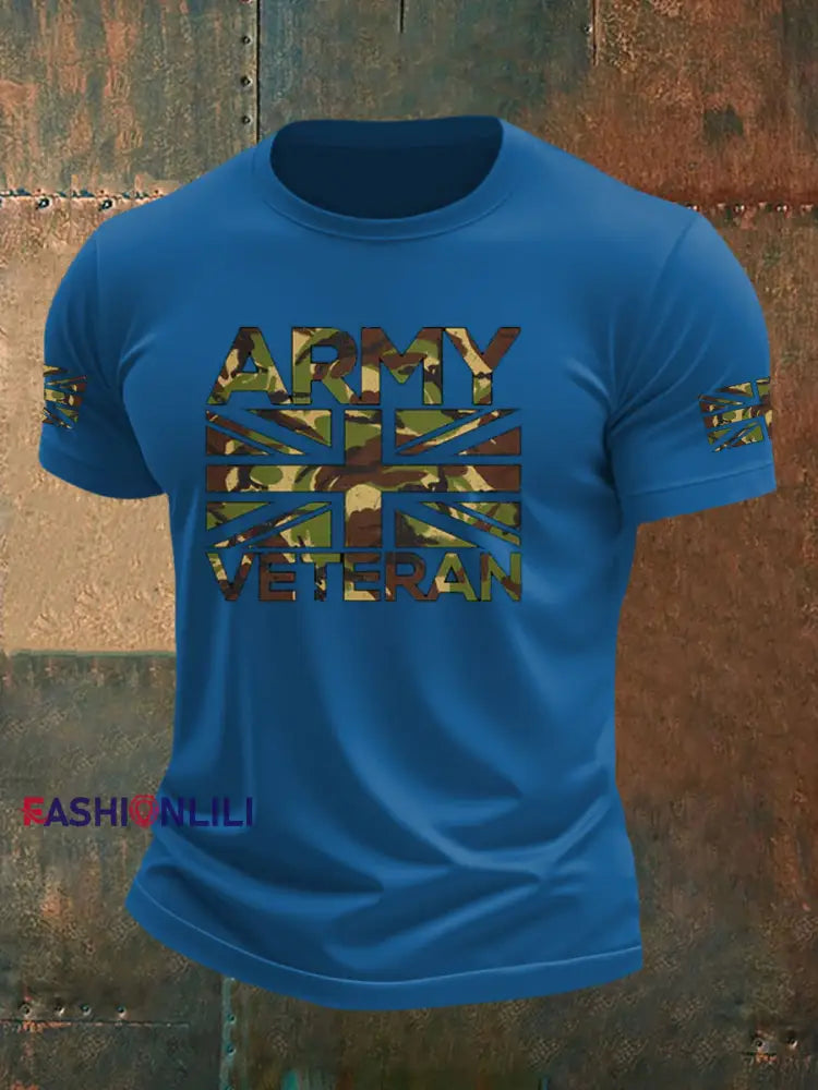 Men’s British Veteran imitation cotton short sleeved T shirt Blue / S