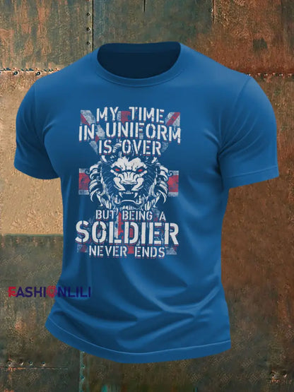 Men’s british veteran imitation cotton short sleeved T shirt Blue / S
