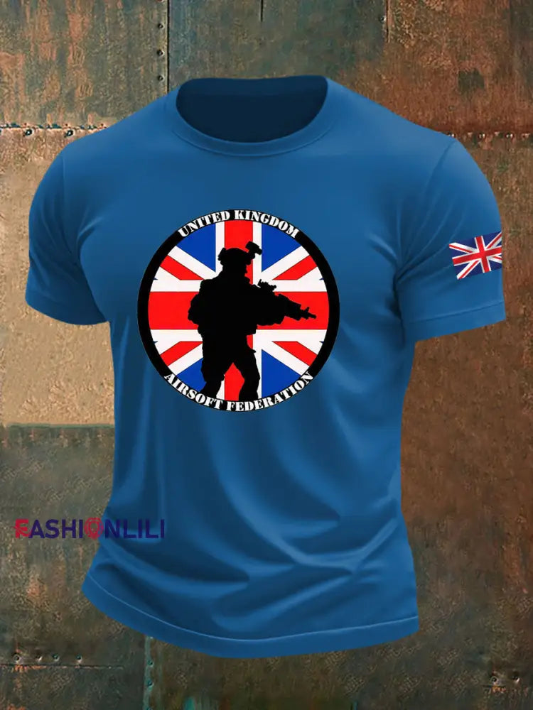 Men’s British Veteran imitation cotton short-sleeved T-shirt Blue / S