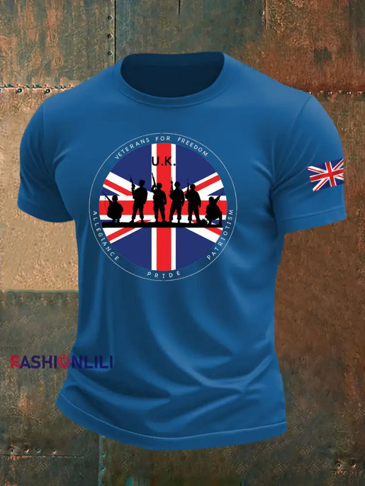 Men’s British Veteran imitation cotton short-sleeved T-shirt Blue / S