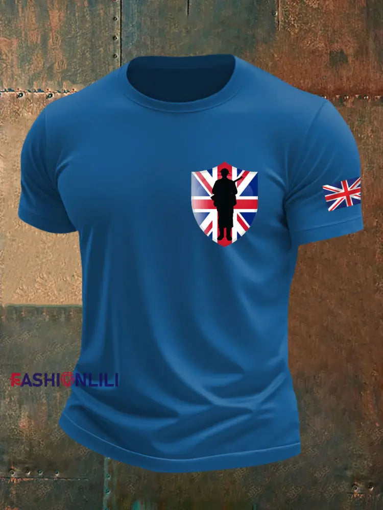 Men’s british veteran imitation cotton short sleeved T shirt Blue / S