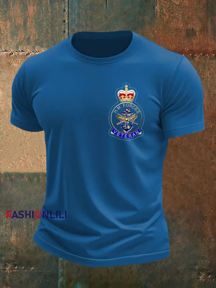 Men’s British Veteran imitation cotton short sleeved T shirt Blue / S