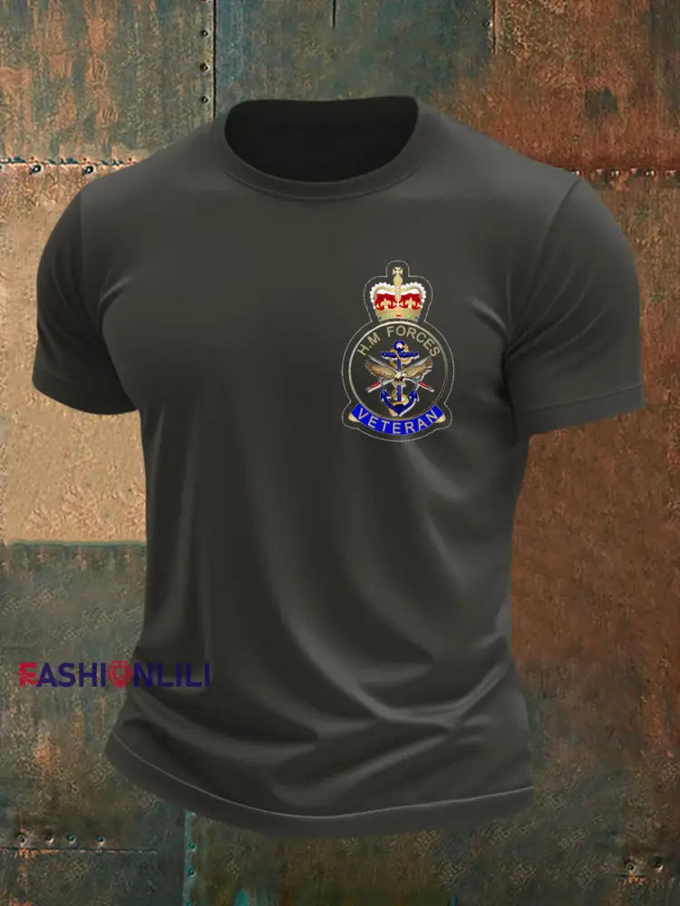 Men’s British Veteran imitation cotton short sleeved T shirt Dark Gray / S