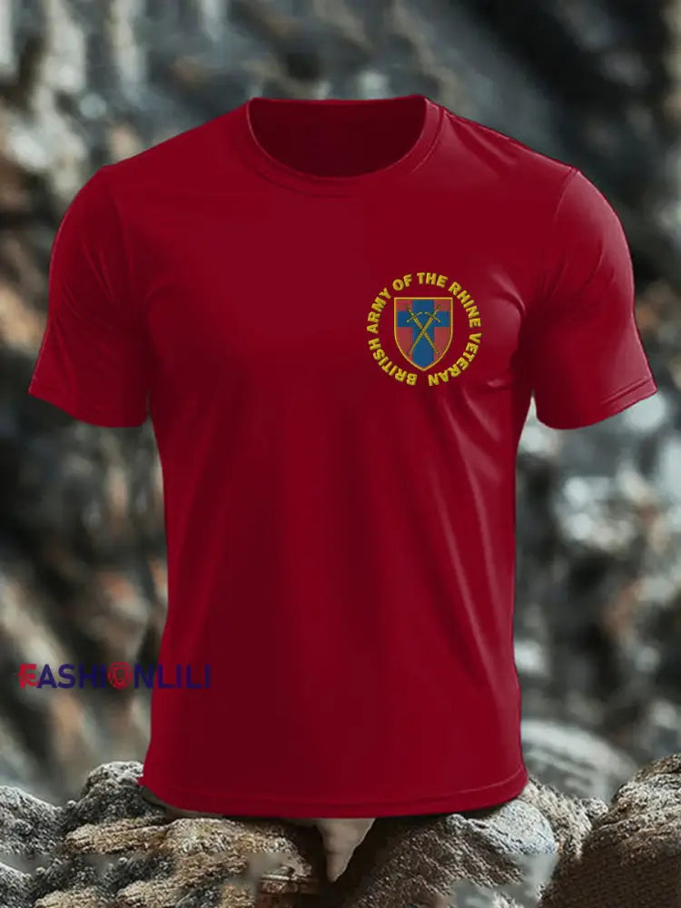 Men’s British Veteran imitation cotton short sleeved T shirt Deep Red / S