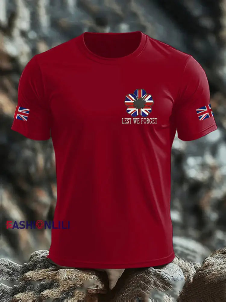 Men’s British Veteran imitation cotton short sleeved T shirt Deep Red / S