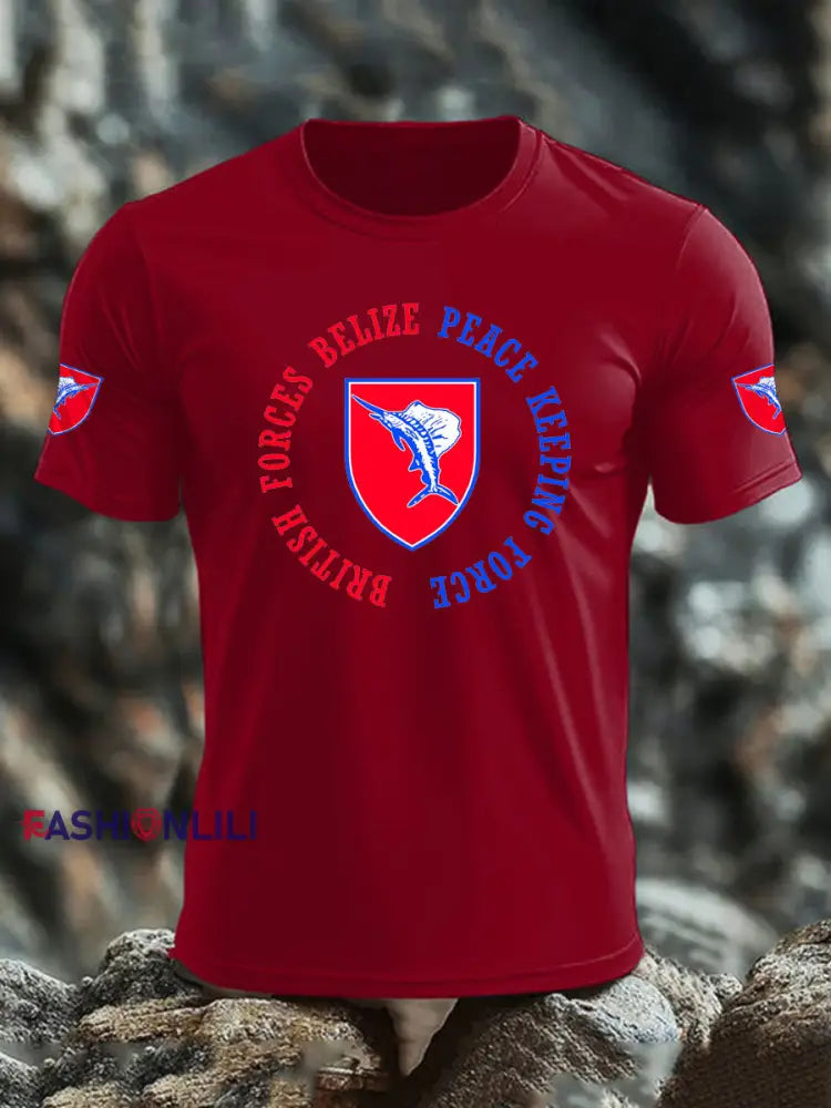 Men’s British Veteran imitation cotton short sleeved T shirt Deep Red / S