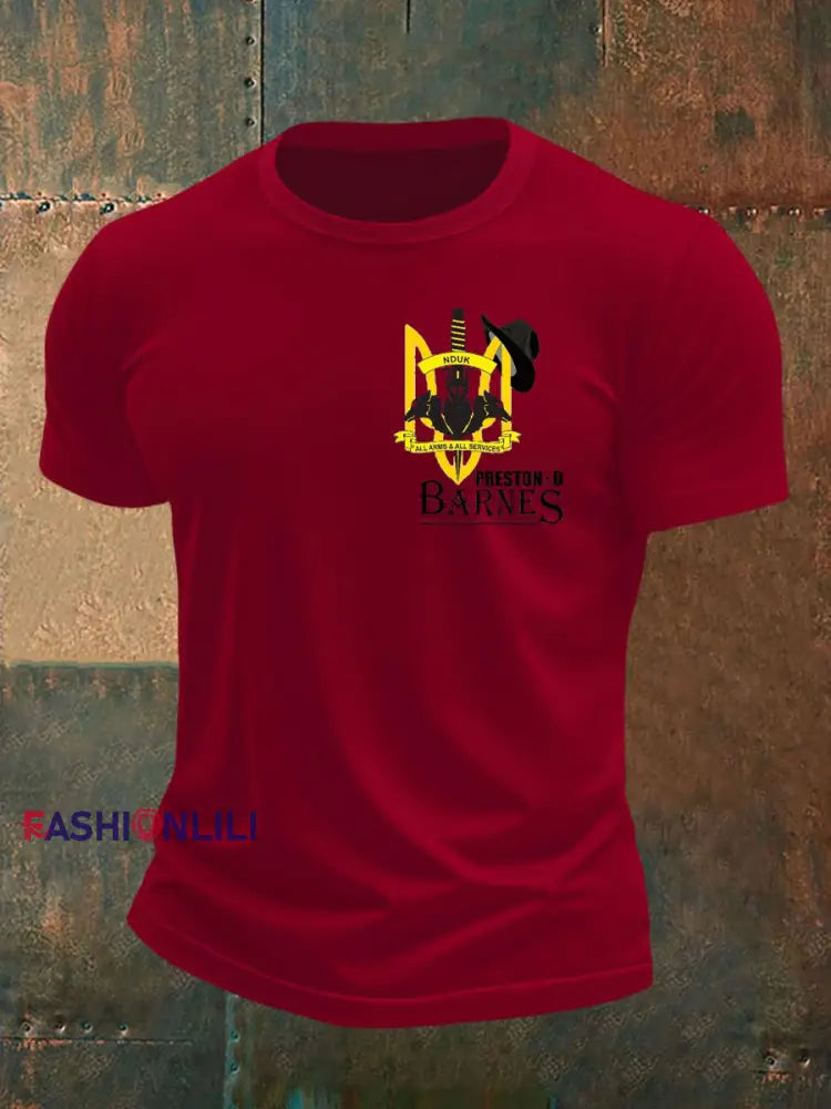 Men’s British Veteran imitation cotton short sleeved T shirt Deep Red / S