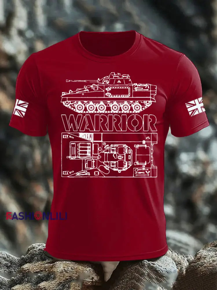 Men’s British Veteran imitation cotton short sleeved T shirt Deep Red / S